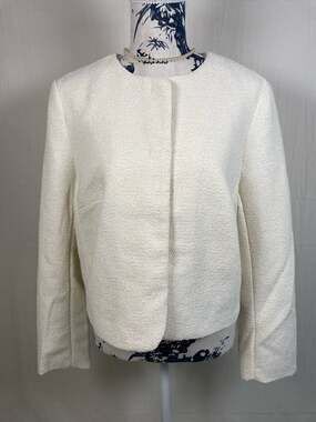 NWT H&M Women's White Textured Bouclé Tweed Cropped Jacket SZ L